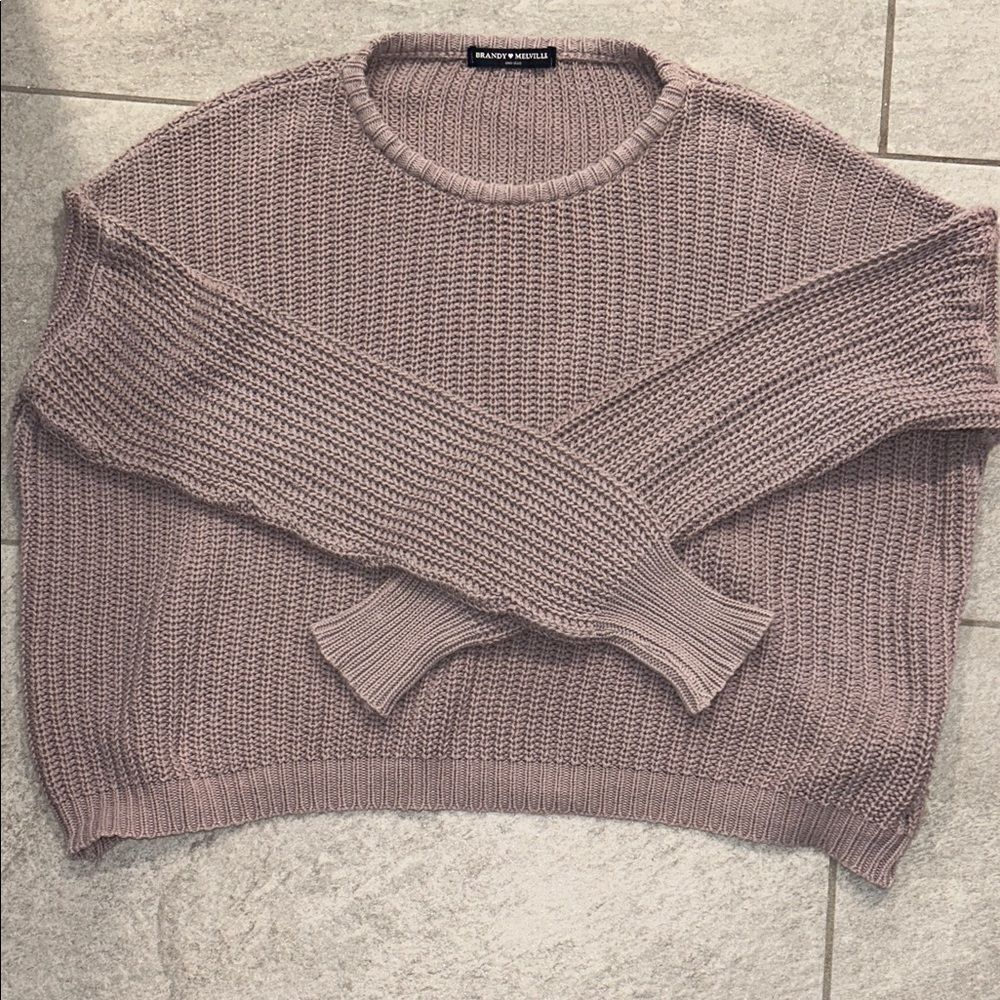 Brandy Melville Mauve 100% Cotton One Size Cropped Crew Neck Sweater